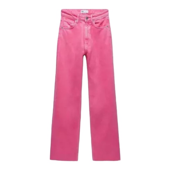 ZARA Bright Pink High Rise Wide Leg Jeans Size 2 NEW Barbie Core - Picture 10 of 13